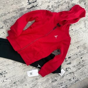 Boys 2 piece Red and black zip up sweatshirt set